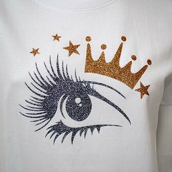 Wit T-shirt oog kroon goud-zilver