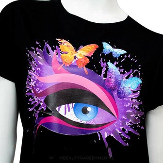 Zwart T-shirt vlinders en oog grijze wimper