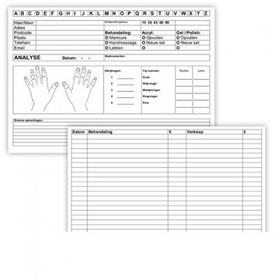 50 stuks Analysekaarten nagelstyliste