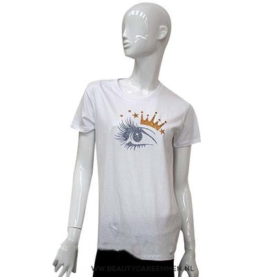 Wit T-shirt oog kroon goud-zilver