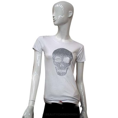 Wit T-shirt Skull zilver