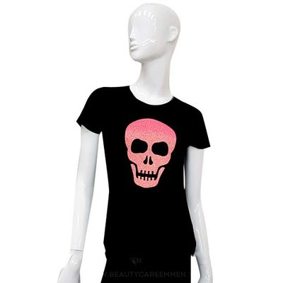 Zwart T-shirt Skull roze