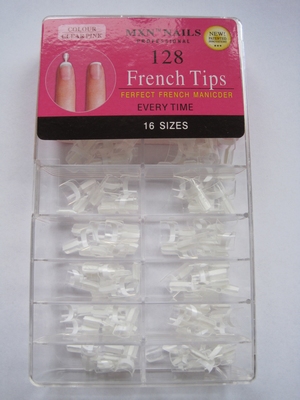 French tips wit, 128 stuks 16 sizes