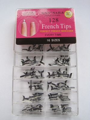 French tips zwart   128 stuks 16 sizes